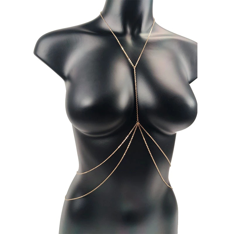 Body Jewelry Harness - ボディジュエリーセクシーな胸チェーンビキニベリーチェーン女性のためのクロスウエストチェーン女性のボディスーツガールファッションビーチシンプルな高級