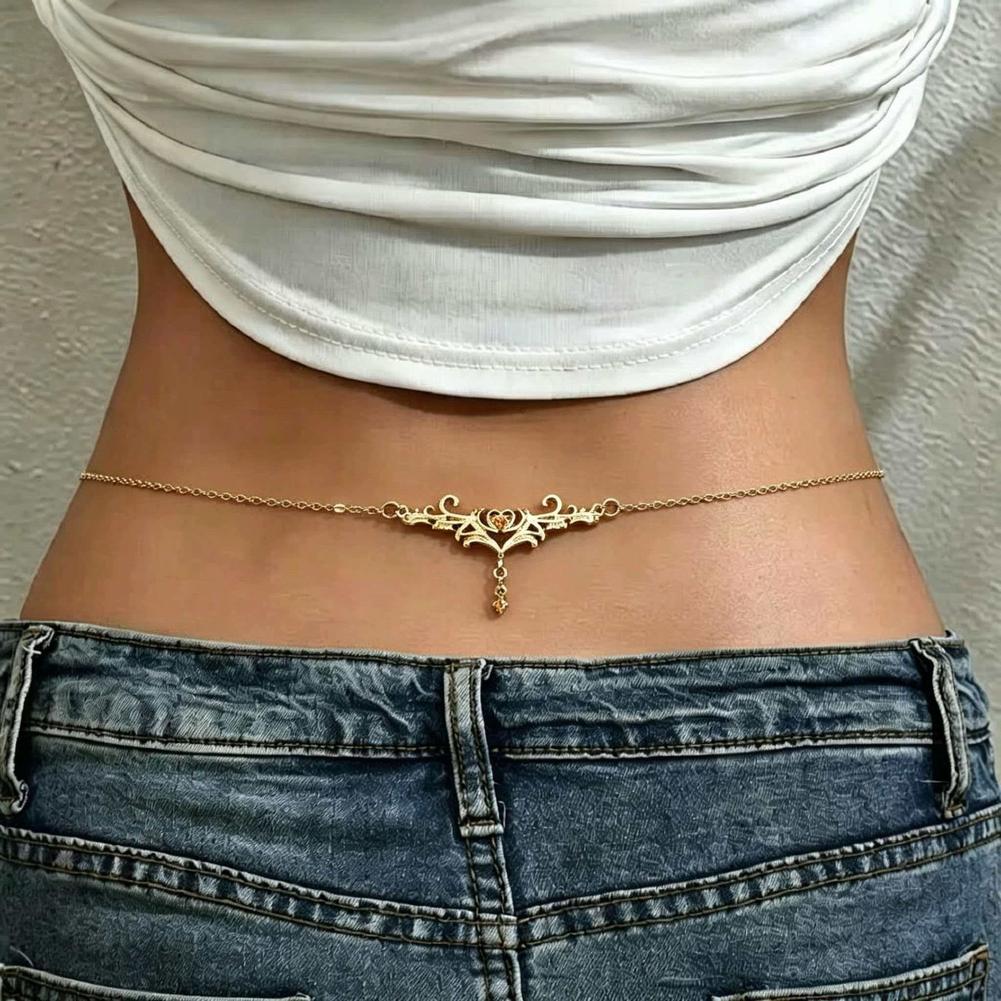 Body Jewelry Y2K - ゴシックハートセクシーな女性用ウエストチェーン、パンクメタルウエストベリーベルトチェーン、Y2Kボディチェーン、ビーチビキニパーティーアウトフィットジュエリー