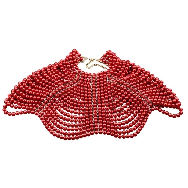 Body Jewelry Chains - 49MD エレガントな女性ショール多層ビーズチェストチェーンレイヤードネックレスボディジュエリー