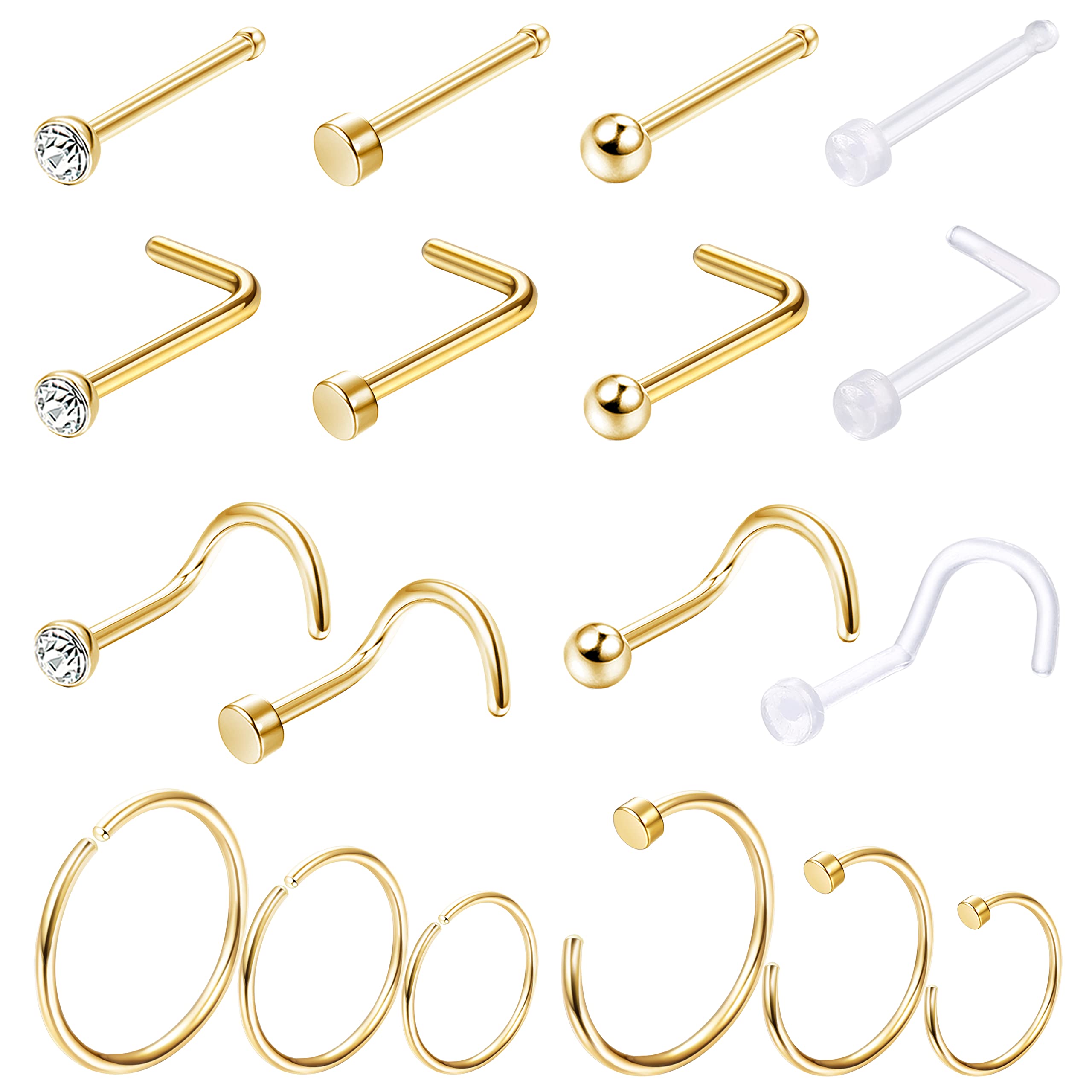 Body Jewelry For Sensitive Skin - 低刺激性の鼻のピアスジュエリー,女性と男性のための機密肌のための20gのフープ,小さなチタンピアス,2mm, 1個,18個