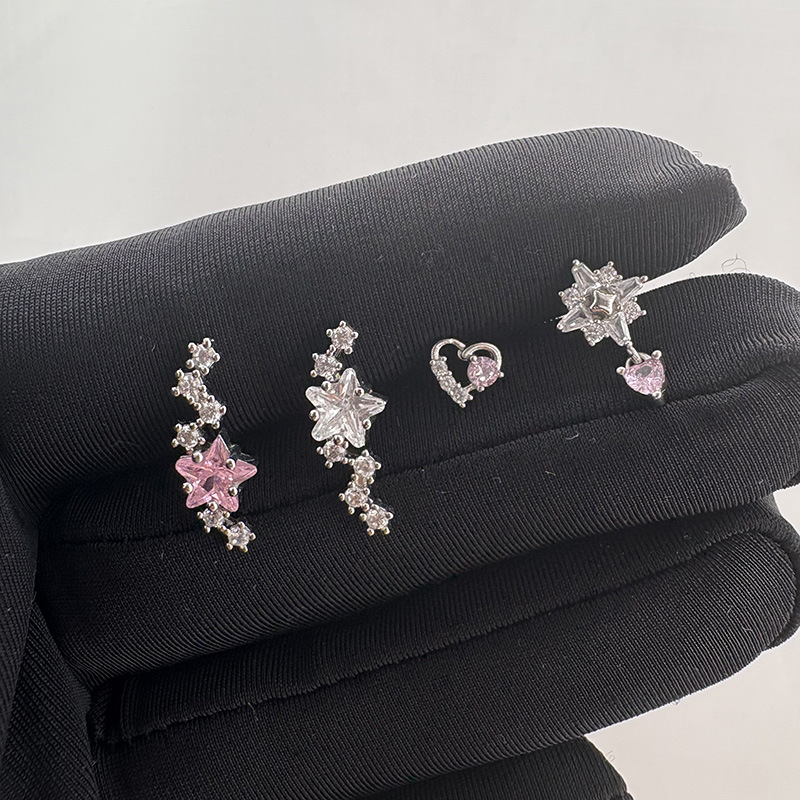 Cluster Stud Ear - INSスタイル フルCZチタン製スクリューバック メテオヘリックススタッド、フルCZグラデーションスタークラスター デリケートガールイヤーピアスジュエリー