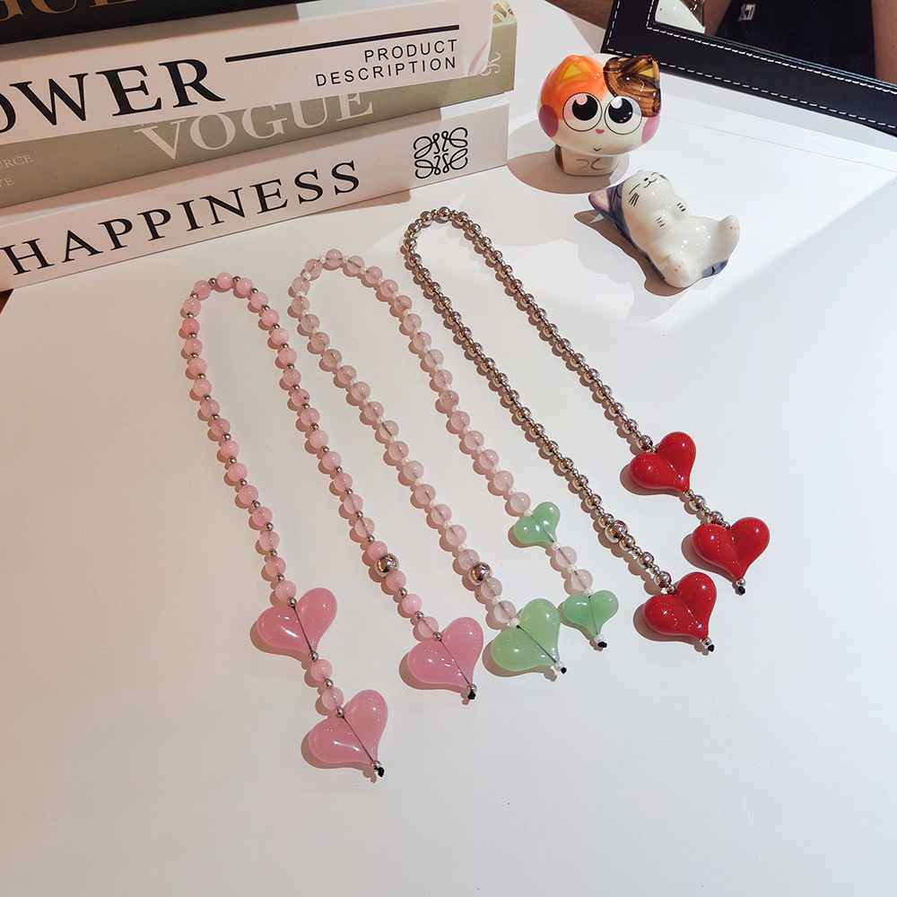 Body Jewelry Y2K - HERLOOK ビッグラブハートバッグチャーム天然石ビーズチェーンバッグチャーム女性のギフトトレンディな Y2K アクセサリーレディースジュエリー