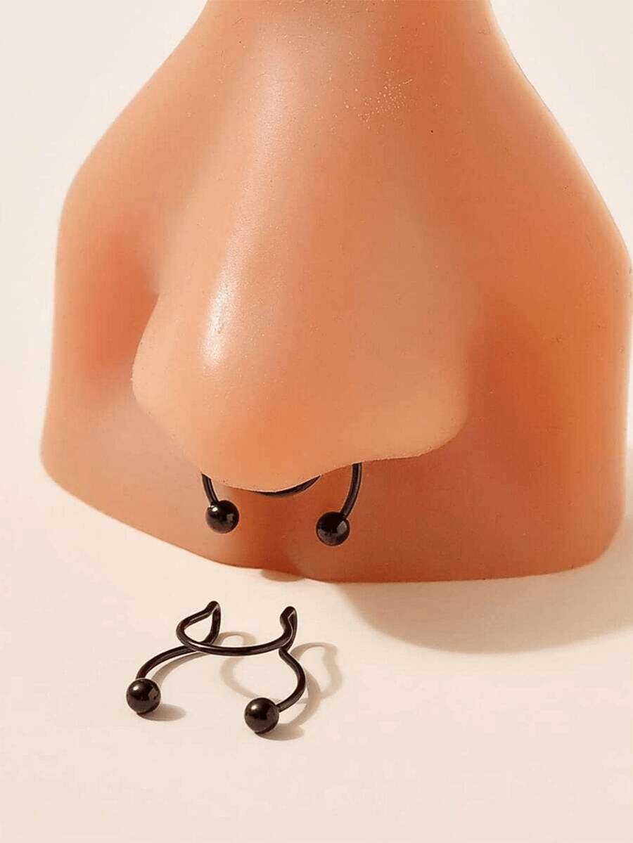 Body Jewelry Nose Ring - 2個入り、合金製のクリップ式ノーズリングまたはリップリングセット（ピアスホール不要）