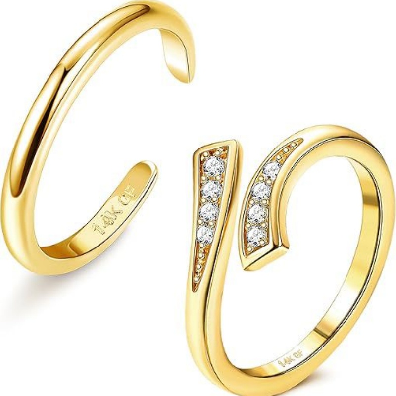 Body Jewelry Rings - 14Kゴールドメッキ調整可能ジルコンフットリング2個セット、女性用サマービーチバケーション、トゥリングジュエリーアクセサリー