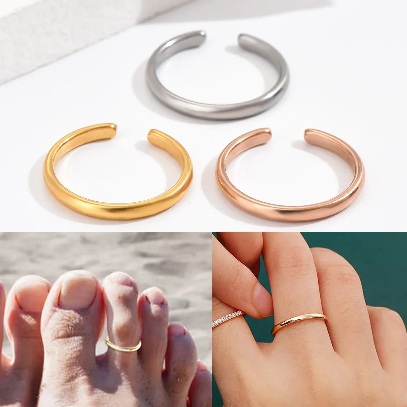 Body Jewelry Rings - 1個入り レディース つま先リング 調節可能 ステンレス製 シンプル
