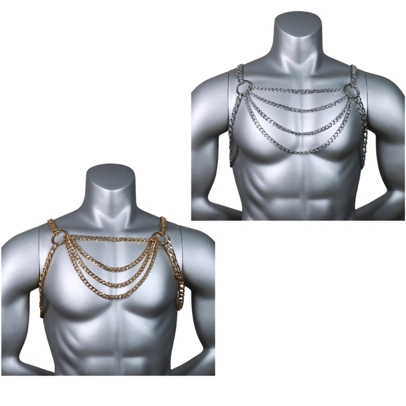 Body Jewelry Harness - 男性のセクシーなメタルボディ胸チェーンジュエリーパンクスタイルビキニハーネスフェスティバルアクセサリーパーティークラブ中空アウトネックレス