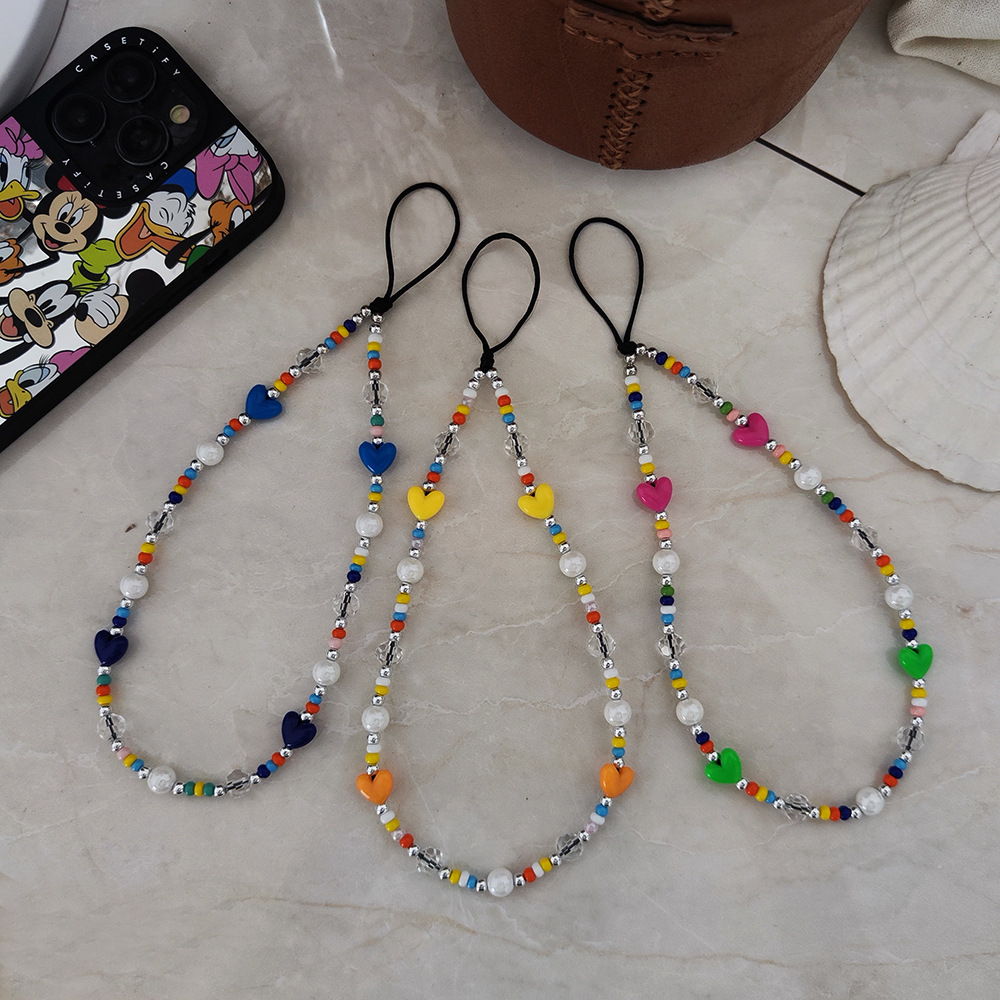 Body Jewelry Y2K - Kkbearl-カラフルなビーズチェーン,ハートチャーム,ストラップ,電話アクセサリー,y2k,送料無料