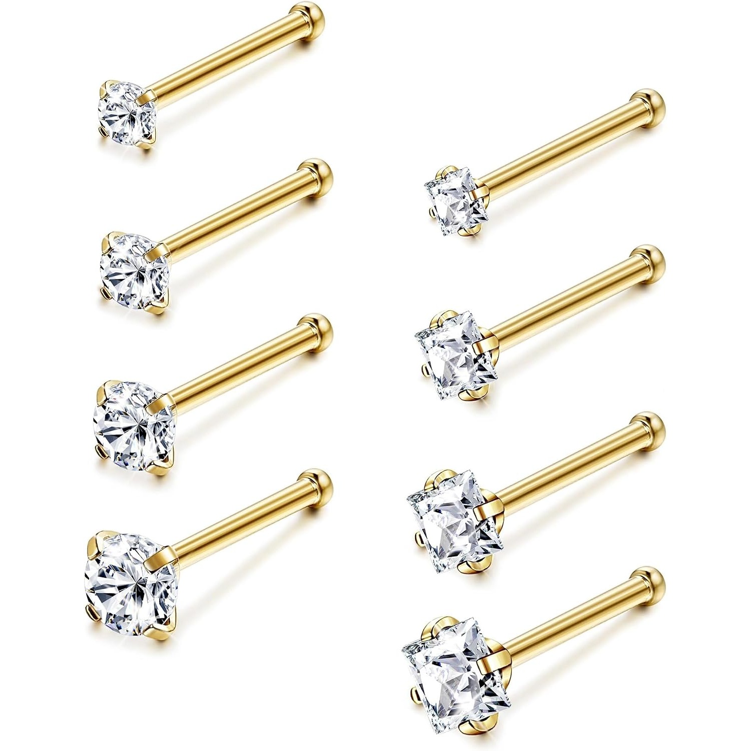Body Jewelry For Sensitive Skin - ORAZIO 8個入り 18G 20G ノーズスタッド 男女兼用、316Lスチール製
