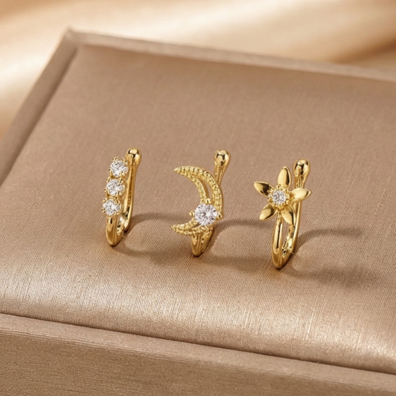 Body Jewelry Nose Ring - 3ピースレトロライトラグジュアリーノーズクリップセット、人工ジルコンを象嵌した銅素材、家族や友人へのホリデーギフト