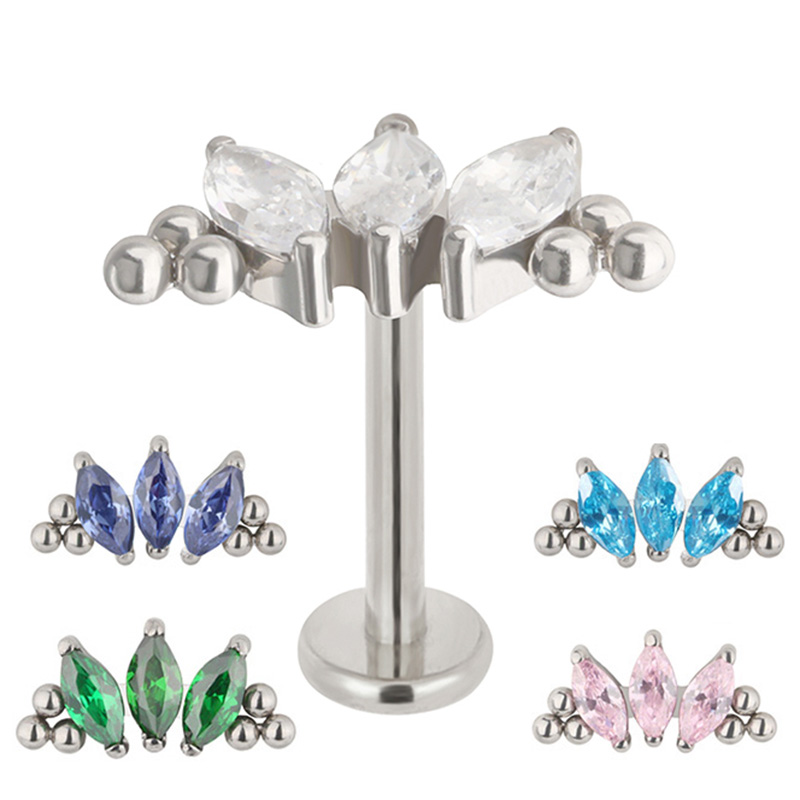 Cluster Stud Ear - Astm f136-シェル付きチタンピアス,3 cz