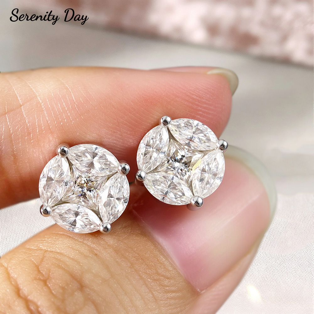 Cluster Stud Ear - セレニティ 10 ミリメートルクラスタースターモアッサナイトイヤリング女性用ギフトマーキスプリンセスカット D カラースタッド耳 S925