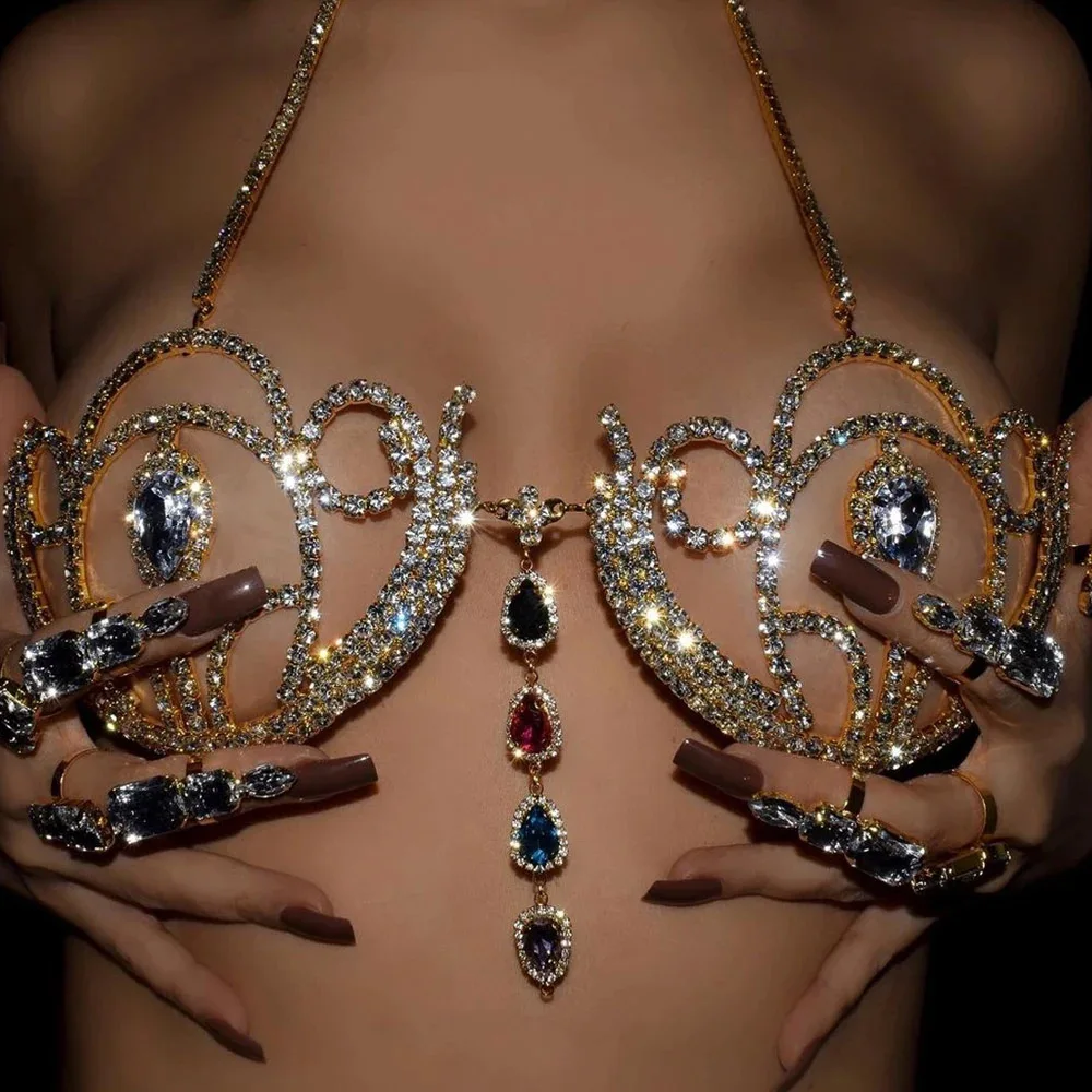 女性のための豪華なラインストーンビキニブラ,幾何学的な水滴ハ - Body Jewelry Harness のレビューと価格