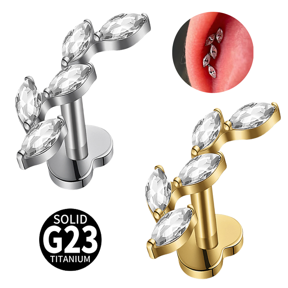 16G G23チタン製5連マーキスジルコンクラスター内ネジ軟 - Cluster Stud Ear のレビューと価格