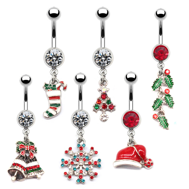 クリスマスシリーズへそピアス女性用スノーフレークサンタクロー - Body Jewelry Factory のレビューと価格