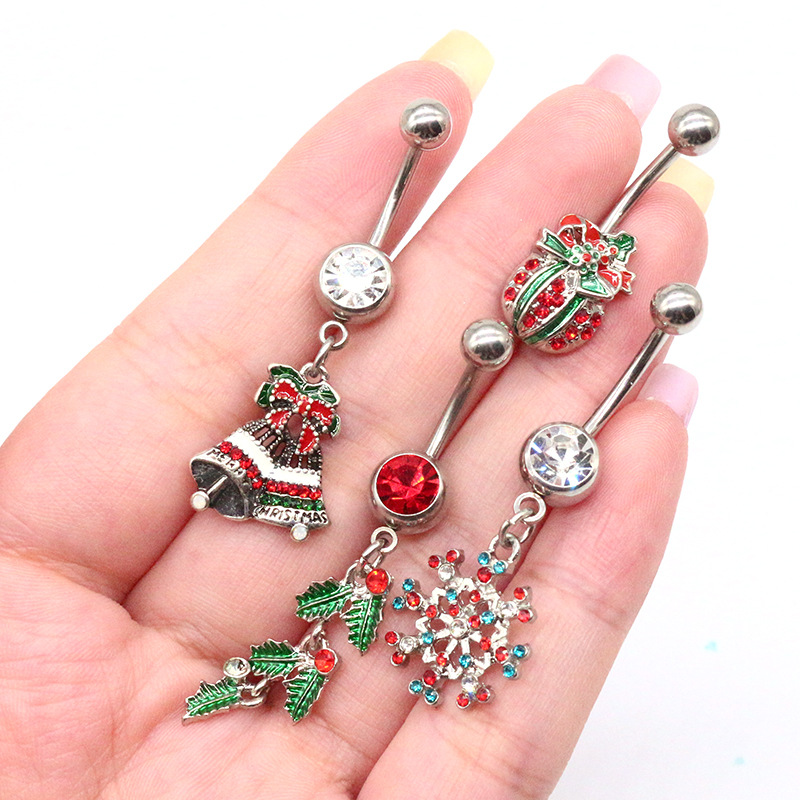 クリスマスシリーズへそピアス女性用スノーフレークサンタクロー - Body Jewelry Factory のレビューと価格