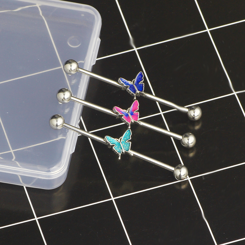 卸売3色バタフライ工業用ピアスステンレス鋼14g工業用バーベ - Body Jewelry Factory のレビューと価格