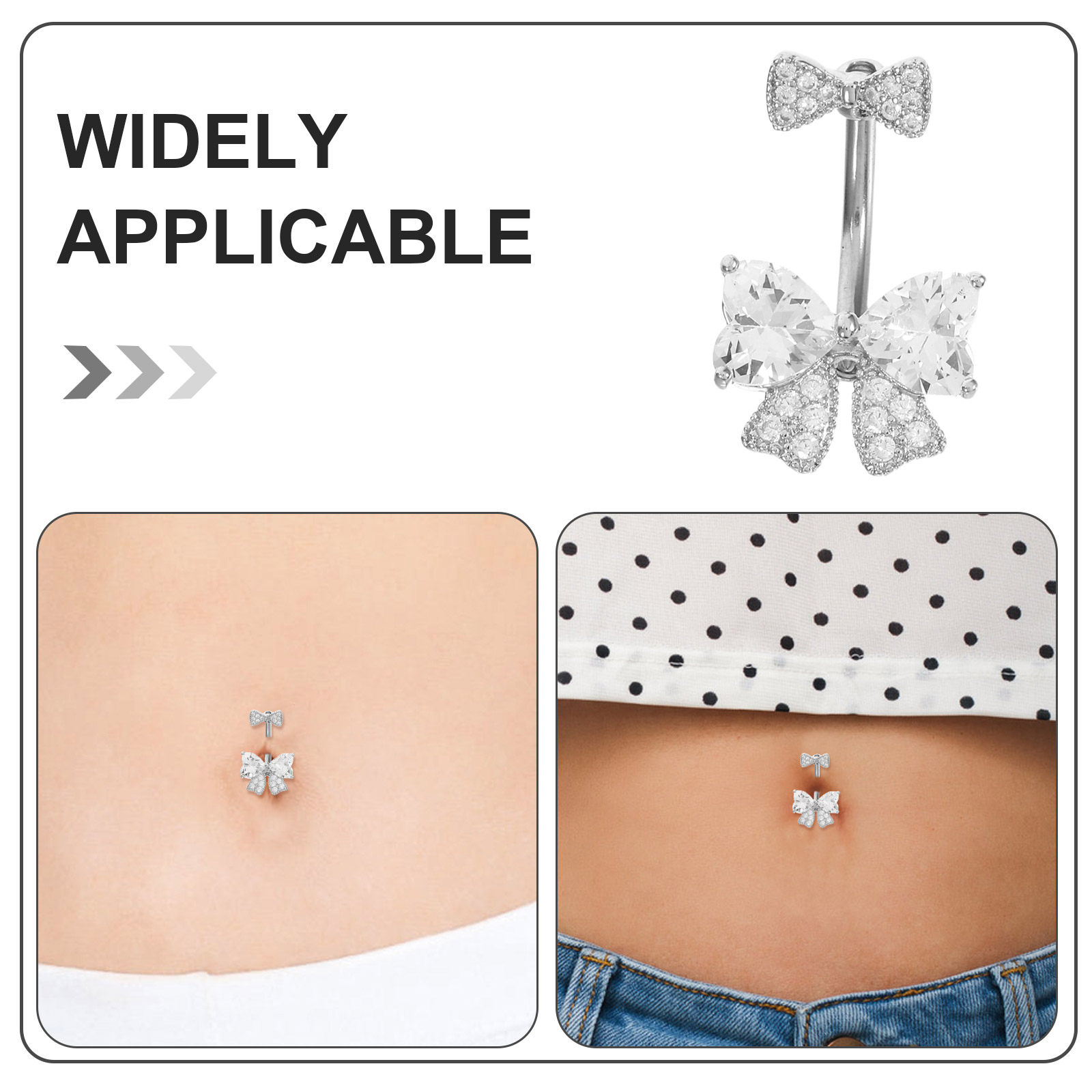 女性用、ステンレス製のボウ（リボン）型のへそピアス。上品なリ - Body Jewelry For Sensitive Skin のレビューと価格