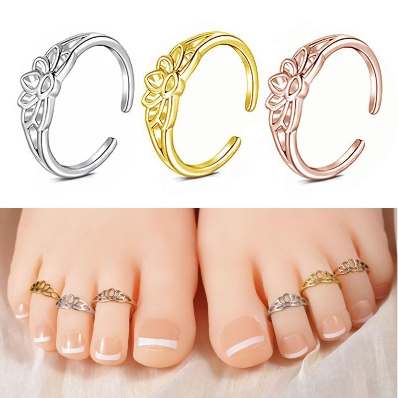 調整可能な弓型中空蓮の花デザインのトゥリング、防水ステンレス - Body Jewelry Rings のレビューと価格