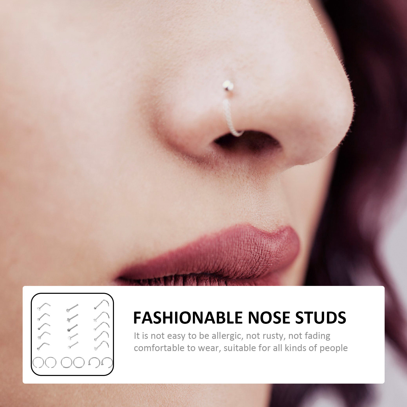 21個入り ステンレス製 ノーズリング セット。洗練されたミ - Body Jewelry For Sensitive Skin のレビューと価格