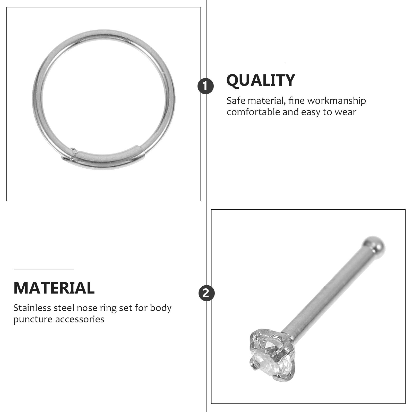 21個入り ステンレス製 ノーズリング セット。洗練されたミ - Body Jewelry For Sensitive Skin のレビューと価格