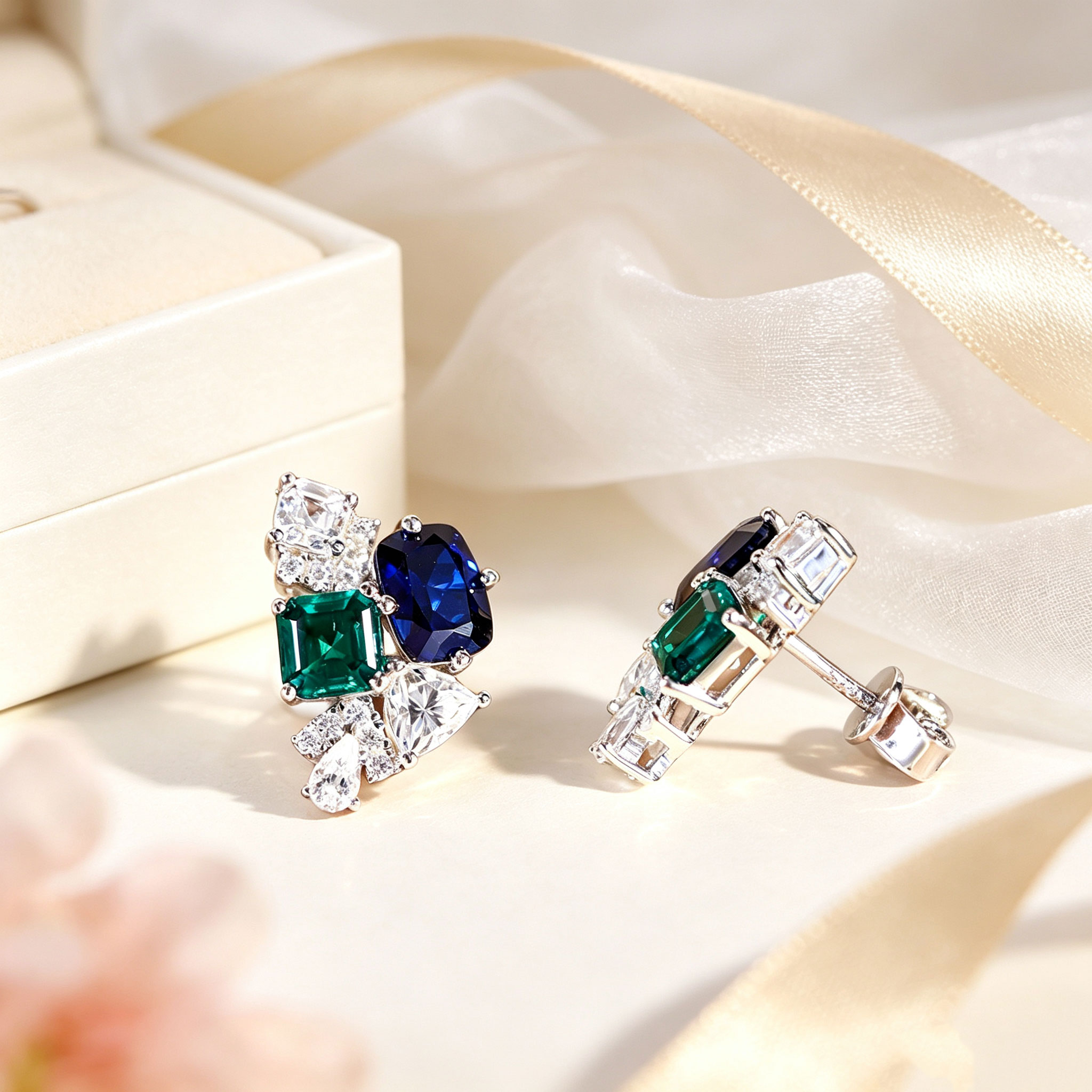 925スターリングシルバー製、多面カットの宝石をあしらったク - Cluster Stud Ear のレビューと価格