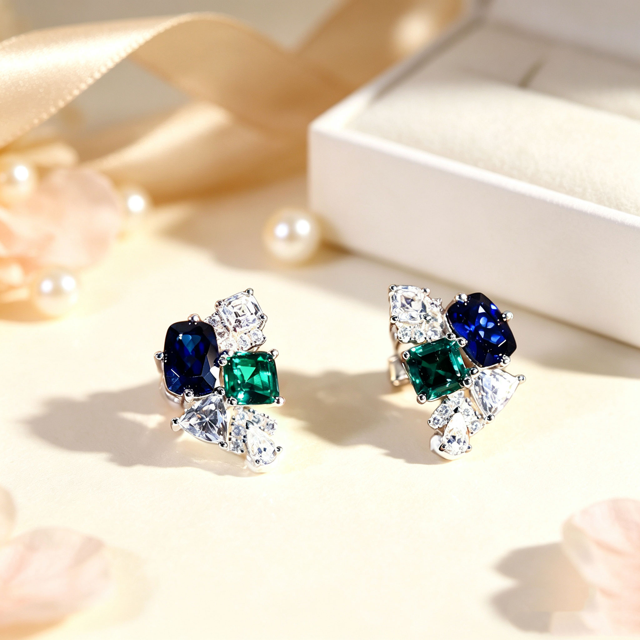 925スターリングシルバー製、多面カットの宝石をあしらったク - Cluster Stud Ear のレビューと価格