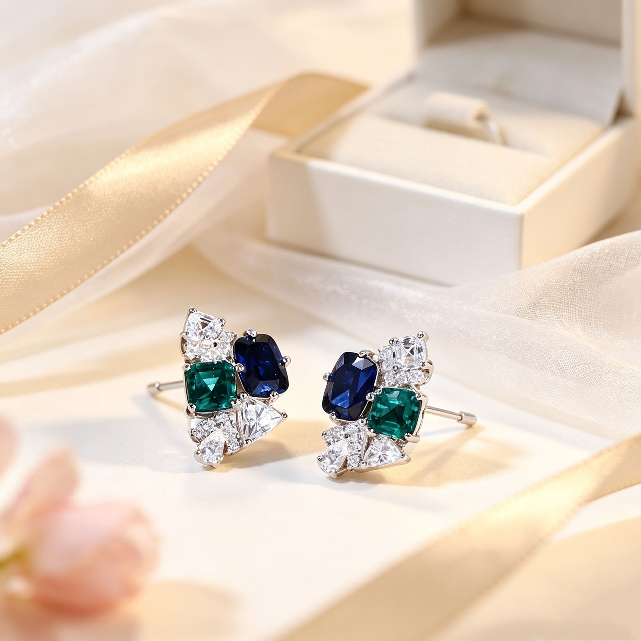 925スターリングシルバー製、多面カットの宝石をあしらったク - Cluster Stud Ear のレビューと価格