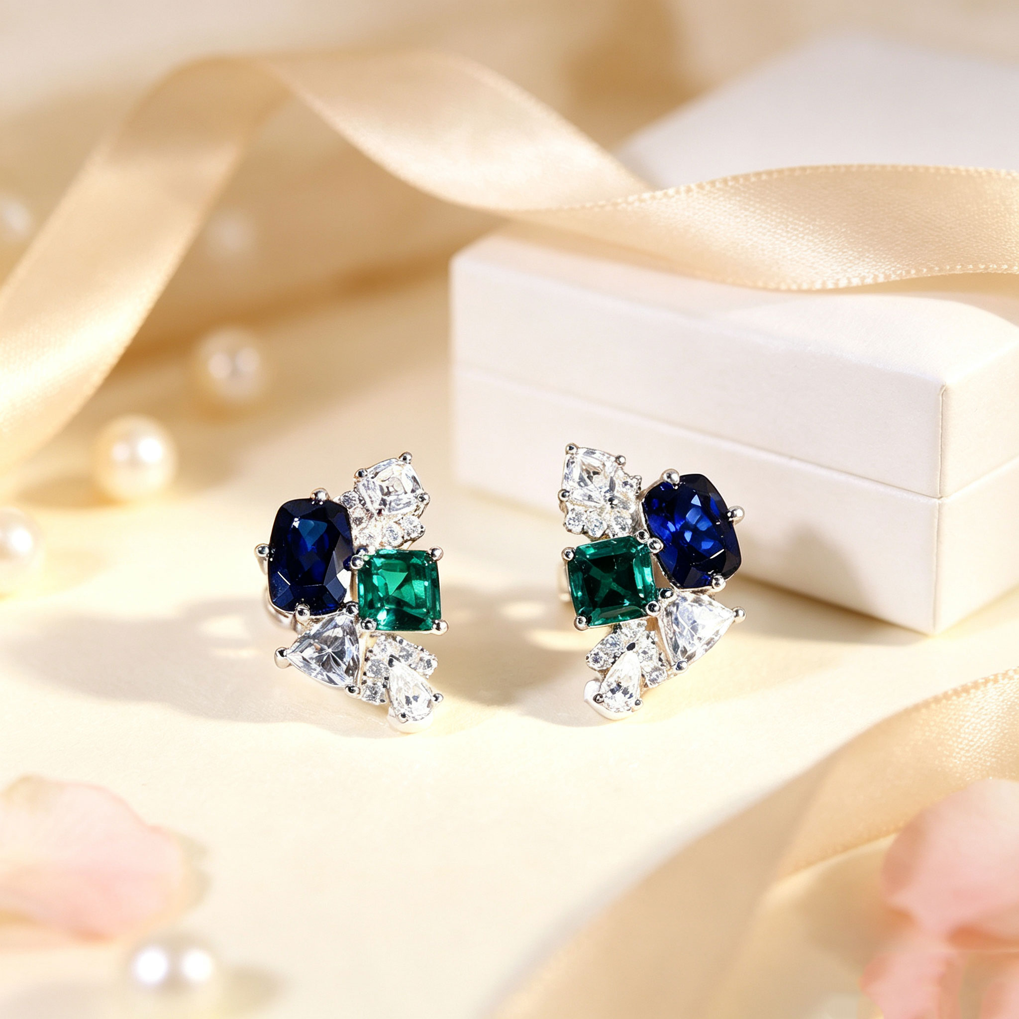 925スターリングシルバー製、多面カットの宝石をあしらったク - Cluster Stud Ear のレビューと価格