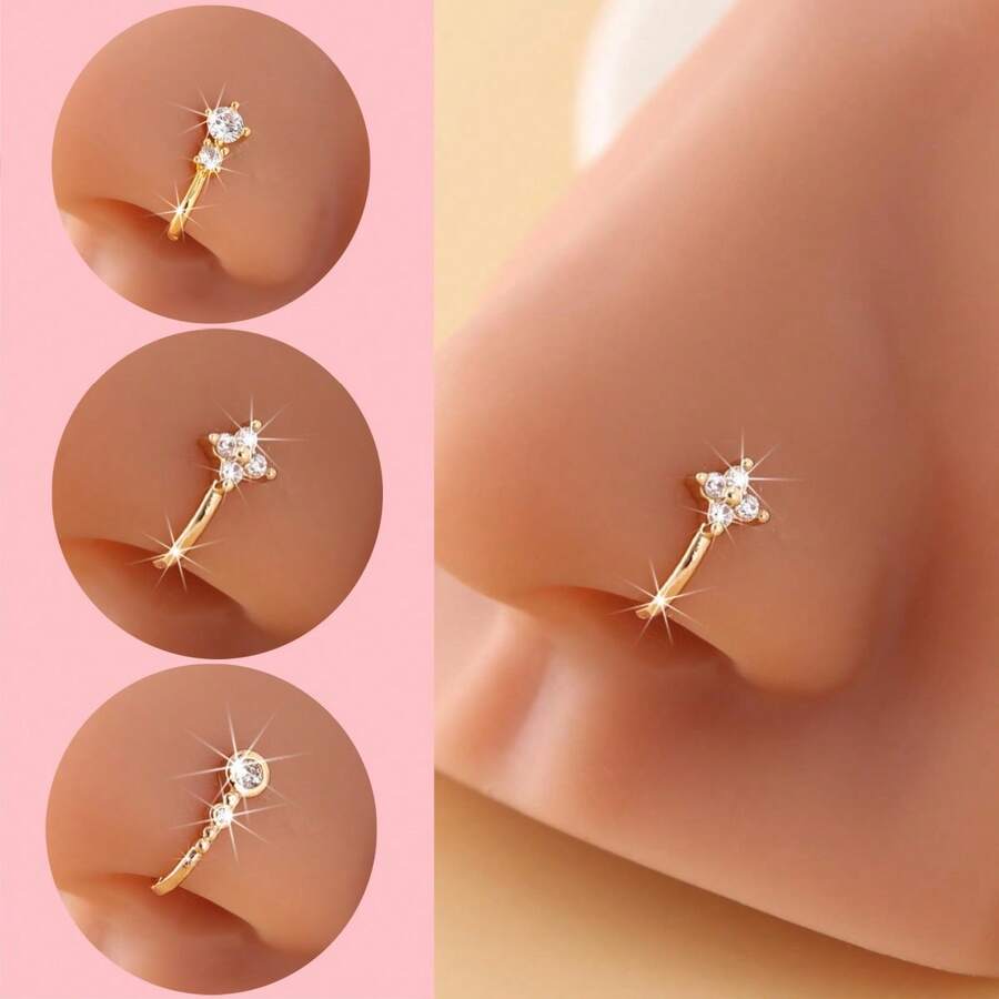 きらめくラインストーンがあしらわれた、ゴールド調のクリップ式 - Body Jewelry Nose Ring のレビューと価格
