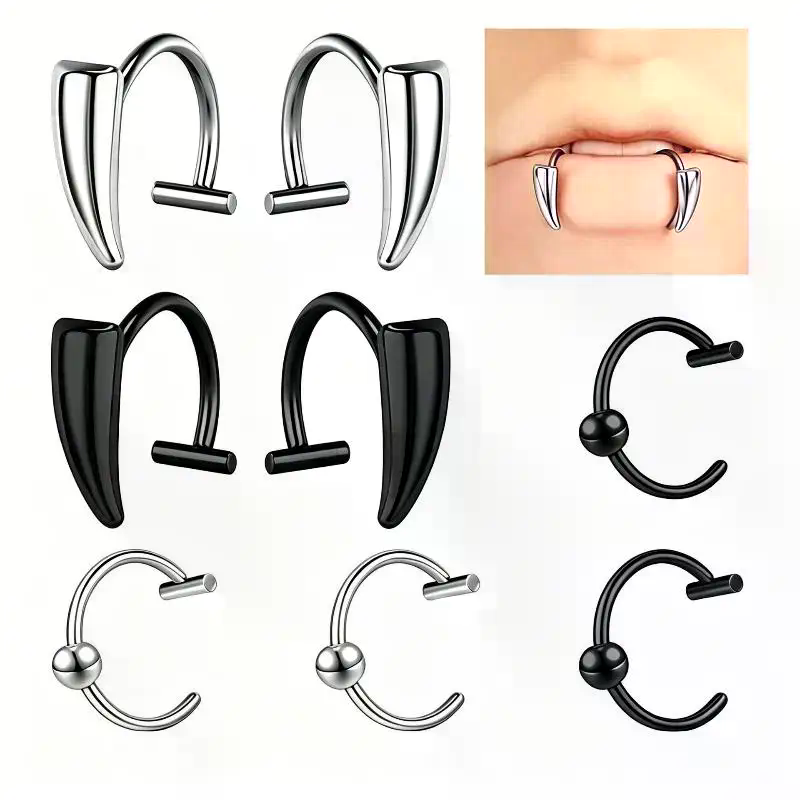 パンク風フェイクリップピアスジュエリー 1ペア ステンレス製 - Body Jewelry Rings のレビューと価格