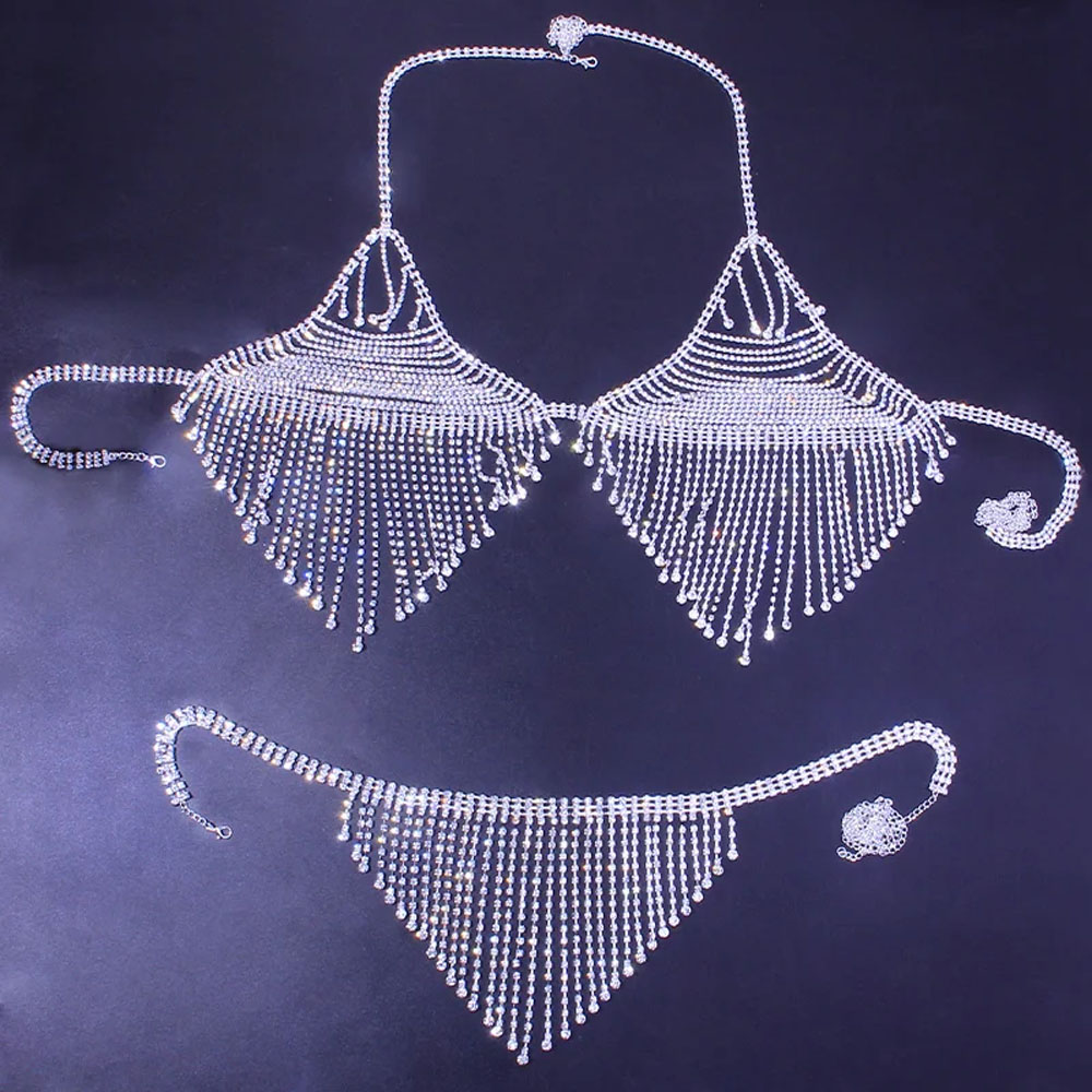 ブリンブリンラインストーンタッセルボディチェーンブラジャーハ - Body Jewelry Harness のレビューと価格
