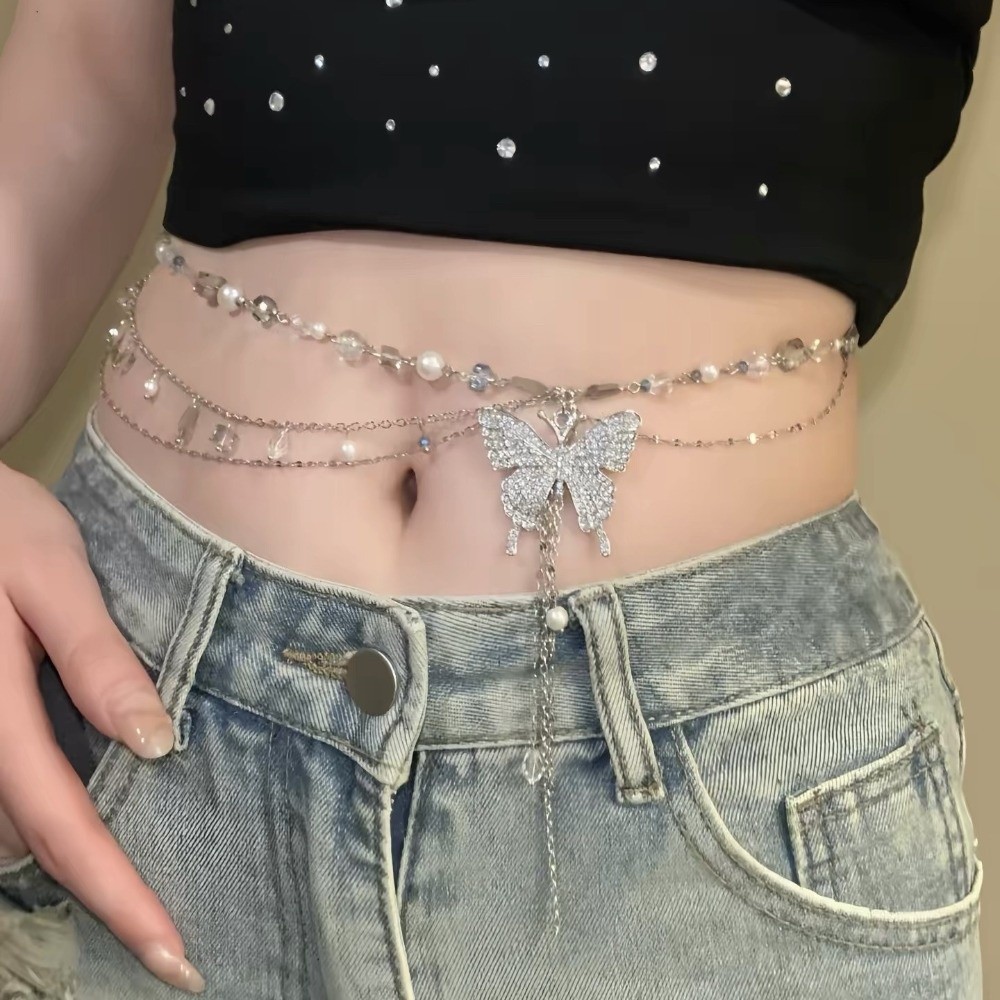 Y2Kバタフライウエストチェーン多層幾何学メタルベリーチェー - Body Jewelry Y2K のレビューと価格