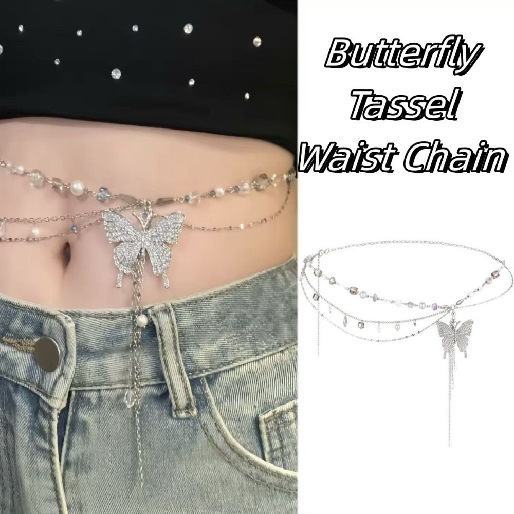 Y2Kバタフライウエストチェーン多層幾何学メタルベリーチェー - Body Jewelry Y2K のレビューと価格