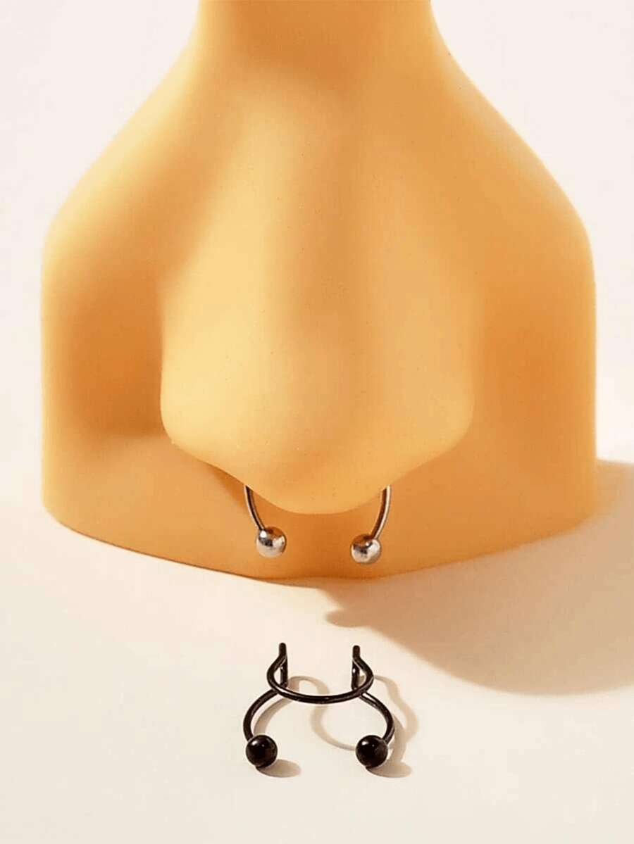 2個入り、合金製のクリップ式ノーズリングまたはリップリングセ - Body Jewelry Nose Ring のレビューと価格