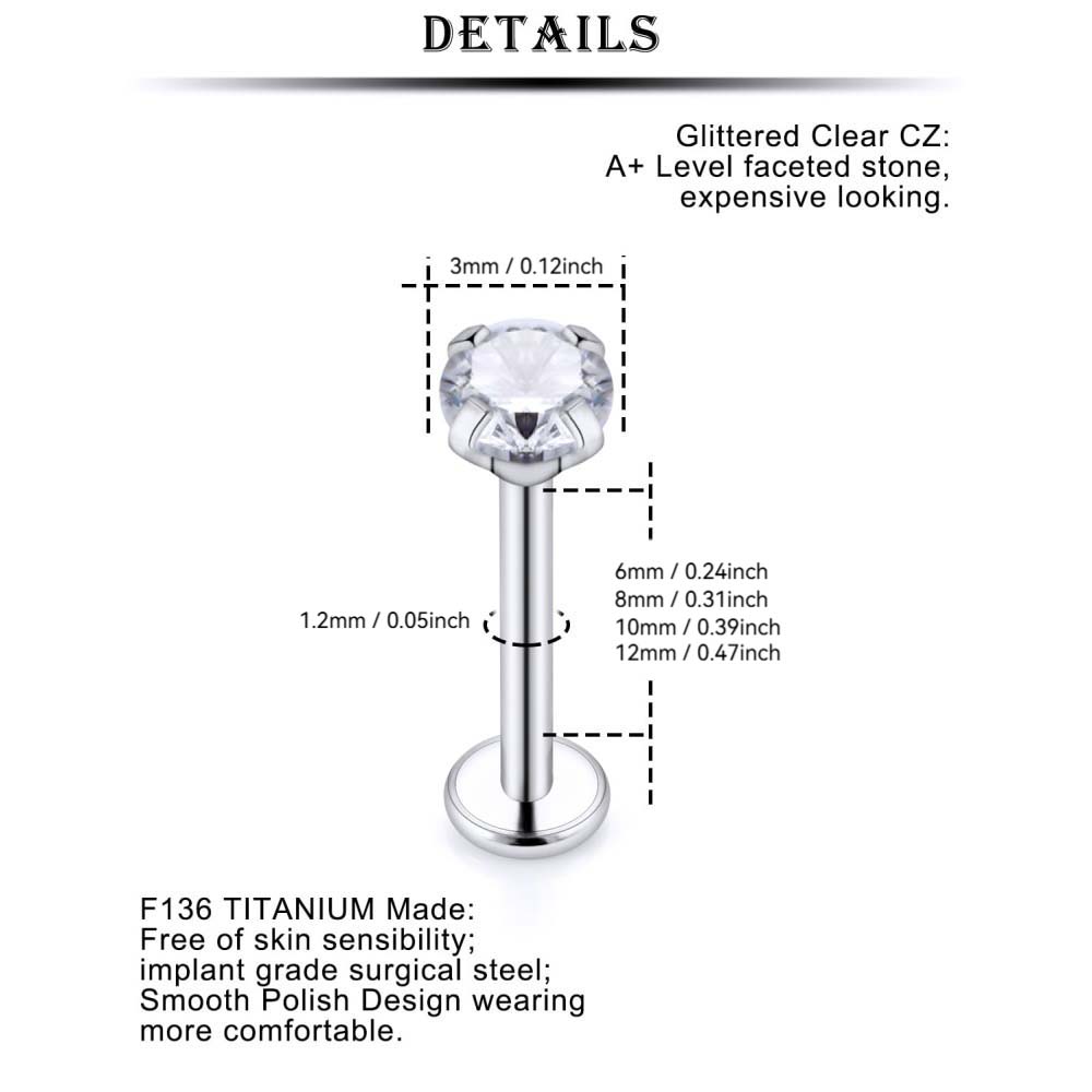 16 Gステンレス鼻環内ネジ低アレルギー性平背軟骨穿刺ジュエ - Body Jewelry For Sensitive Skin のレビューと価格