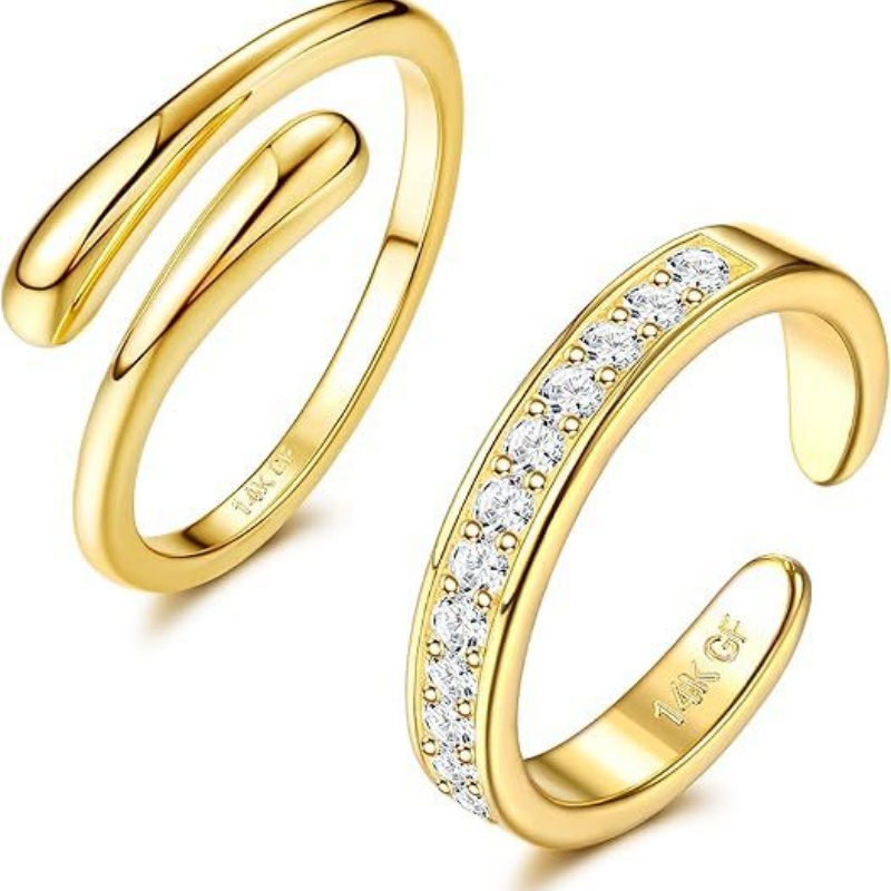 14Kゴールドメッキ調整可能ジルコンフットリング2個セット、 - Body Jewelry Rings のレビューと価格
