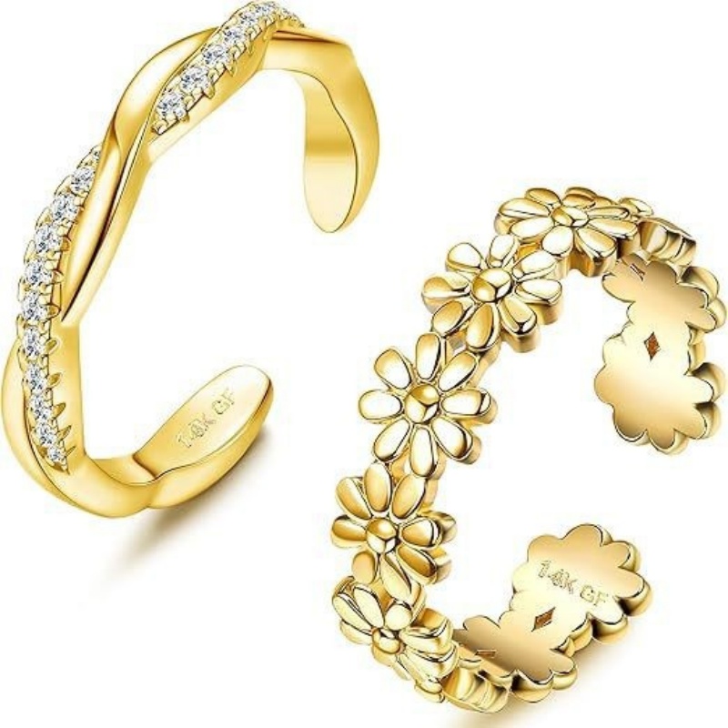 14Kゴールドメッキ調整可能ジルコンフットリング2個セット、 - Body Jewelry Rings のレビューと価格