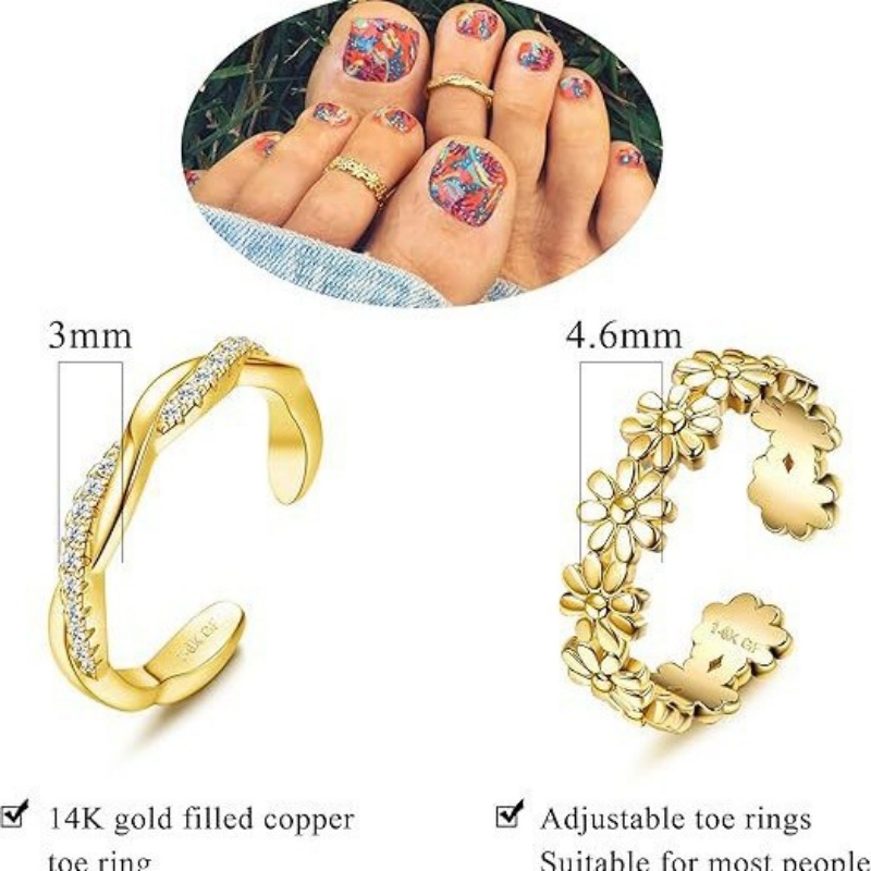 14Kゴールドメッキ調整可能ジルコンフットリング2個セット、 - Body Jewelry Rings のレビューと価格