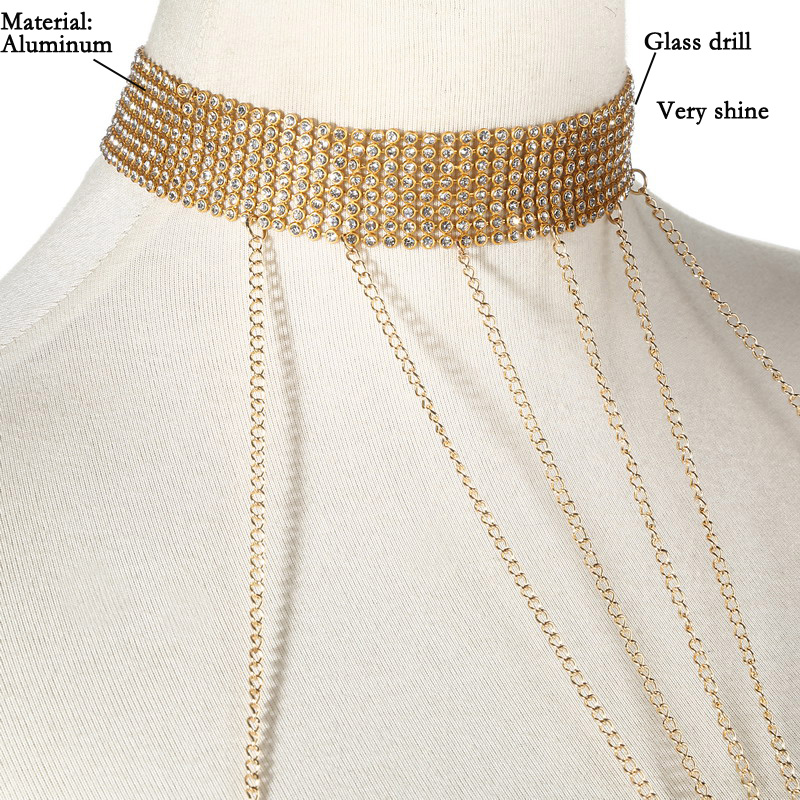 ゴールドカラーの女性用チェーン,ラインストーン付きウエストジ - Body Jewelry Harness のレビューと価格