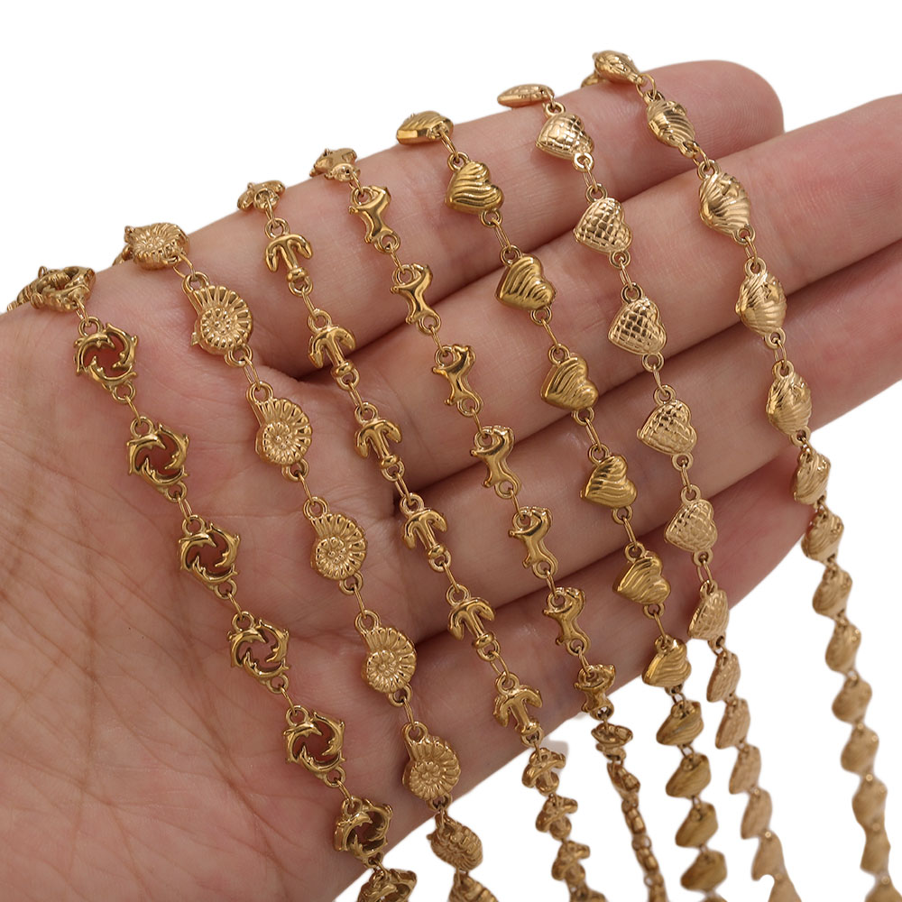 1M PVDゴールドステンレススチール製ハートスターフラワー - Body Jewelry Chains のレビューと価格