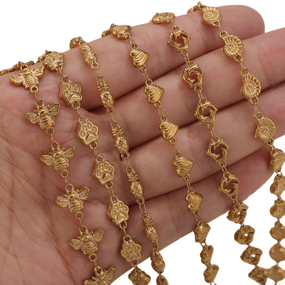 1M PVDゴールドステンレススチール製ハートスターフラワー - Body Jewelry Chains のレビューと価格