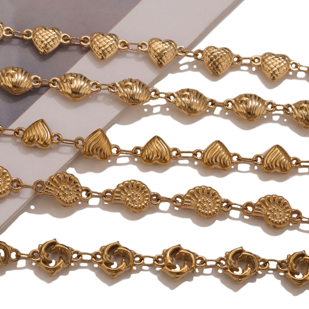 1M PVDゴールドステンレススチール製ハートスターフラワー - Body Jewelry Chains のレビューと価格