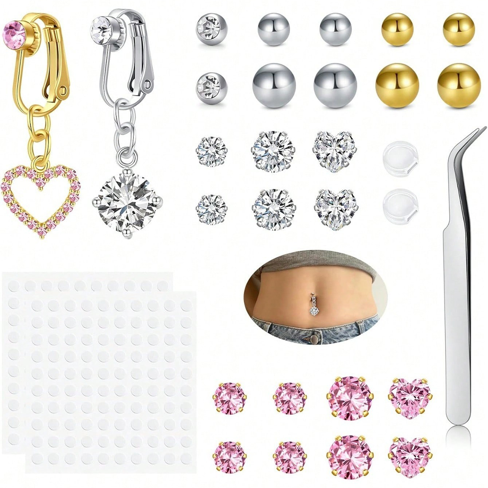 ゴールドフェイクベリーピアス キュービックバタフライ クリッ - Body Jewelry Rings のレビューと価格