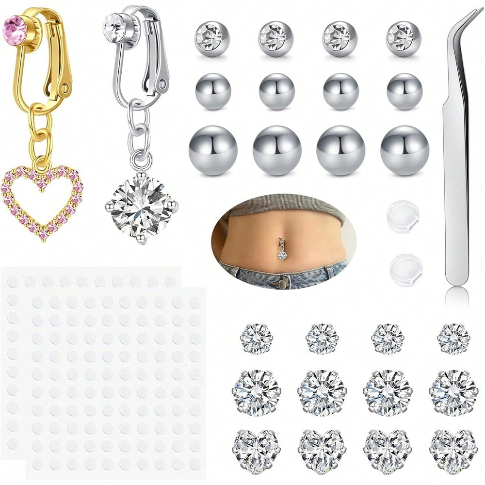 ゴールドフェイクベリーピアス キュービックバタフライ クリッ - Body Jewelry Rings のレビューと価格