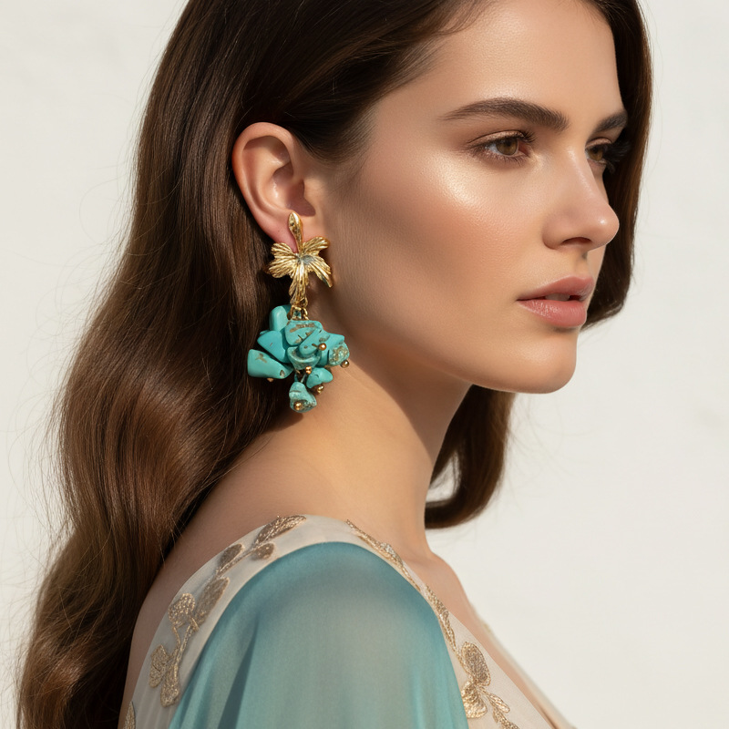 ヴィンテージ金メッキリーフ型ダングルイヤリング、ボヘミアン風 - Cluster Stud Ear のレビューと価格