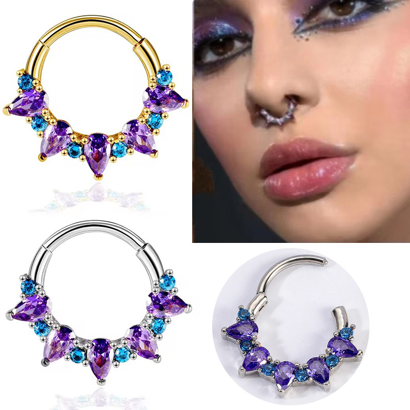 キュービックジルコニア製、紫色のノーズリング。ゴシック風、ス - Body Jewelry Nose Ring のレビューと価格