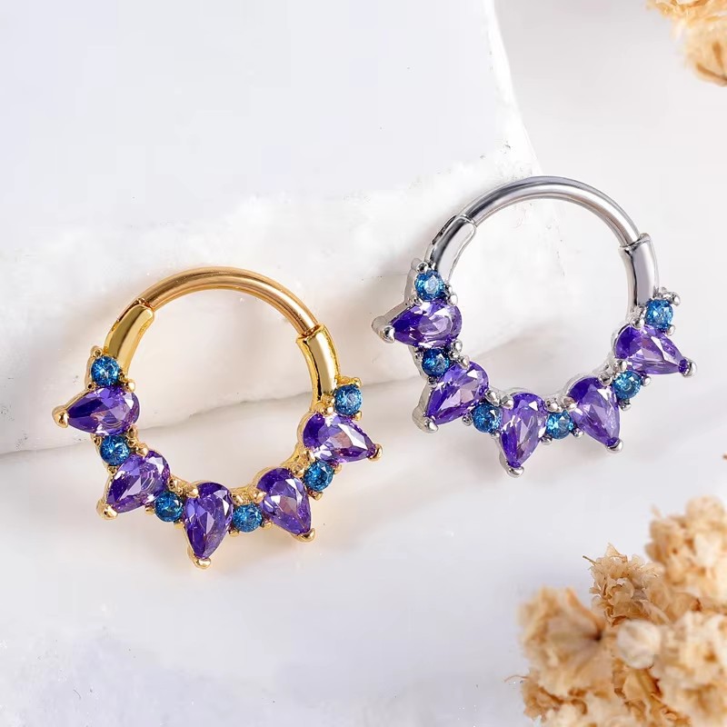 キュービックジルコニア製、紫色のノーズリング。ゴシック風、ス - Body Jewelry Nose Ring のレビューと価格