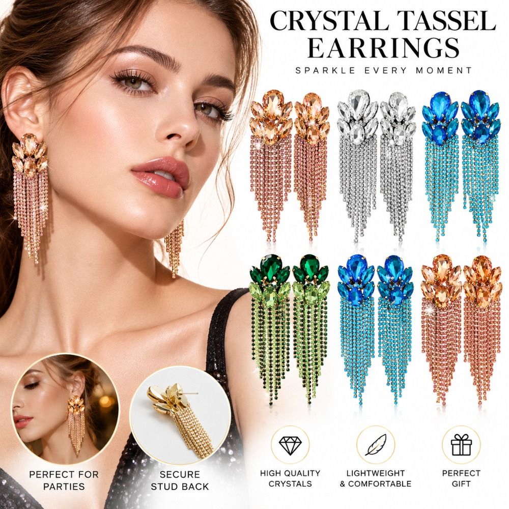 大ぶりのラインストーンタッセルイヤリング、カラフルなロングタ - Cluster Stud Ear のレビューと価格
