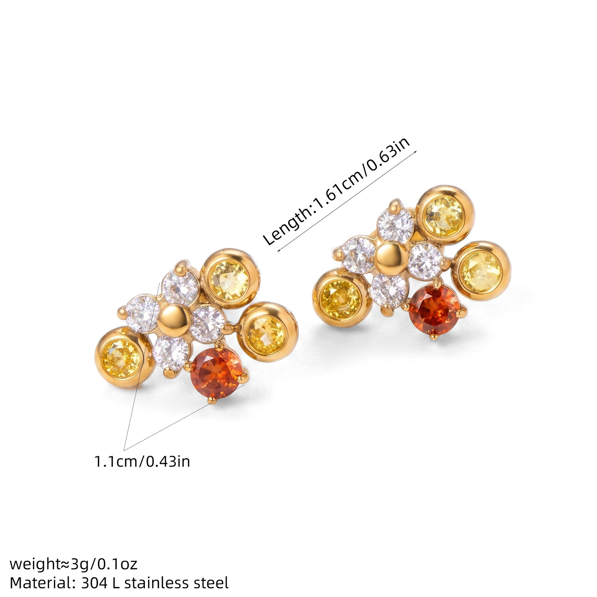 ステンレススチール製ジルコンスタッドピアス 女性用 18Kゴ - Cluster Stud Ear のレビューと価格