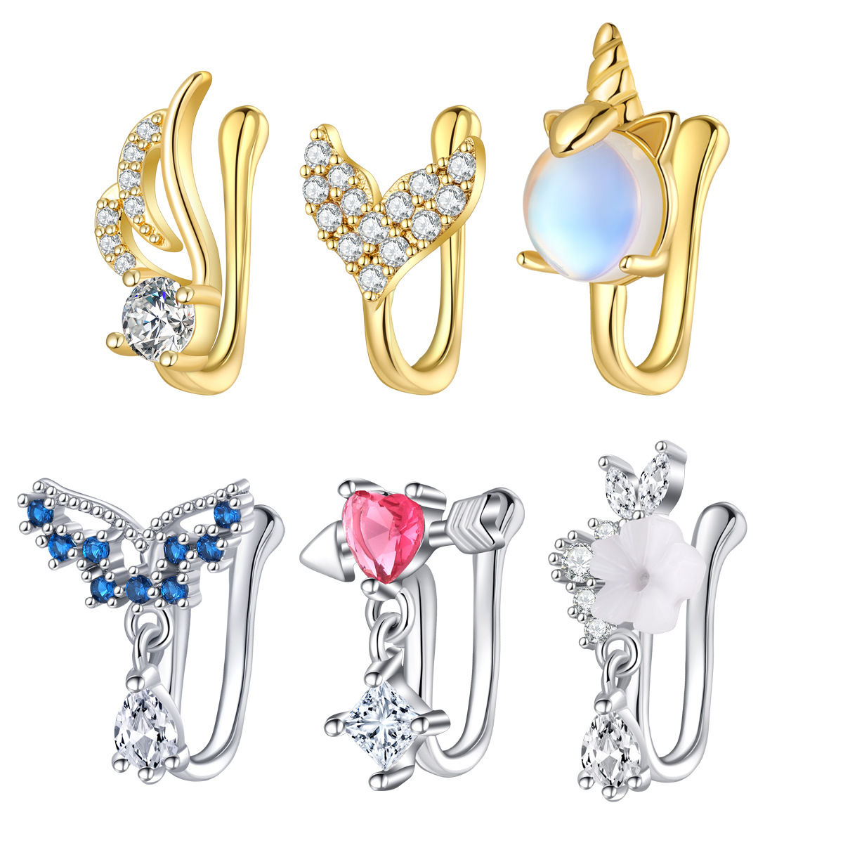 偽の鼻ピアスジュエリー高品質銅製CZノーズカフノンピアスクリ - Body Jewelry Nose Ring のレビューと価格